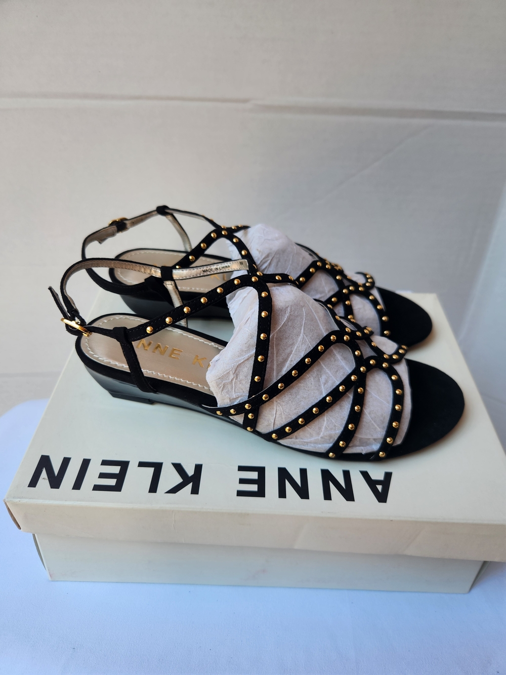 Anne Klein Black Studded Strappy Sandals
